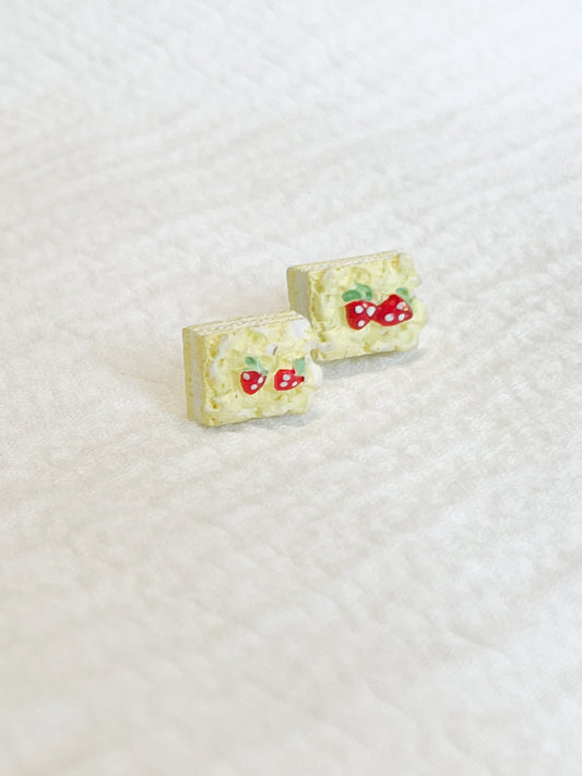 Cream Strawberry Cheesecake Stud Earrings