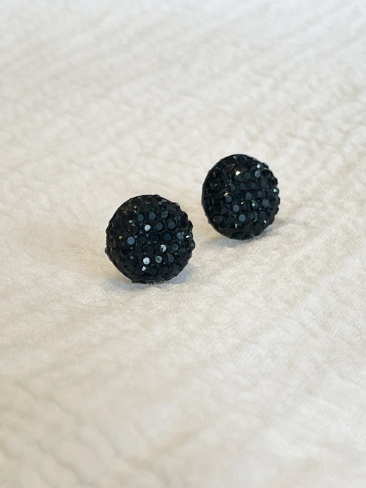 Black Crystal Circle Stud Earrings