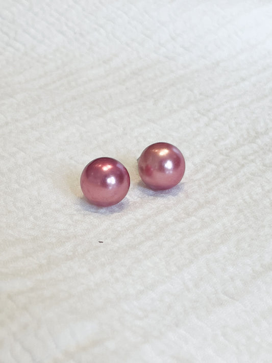 Purple Pink Faux Pearl Stud Earrings