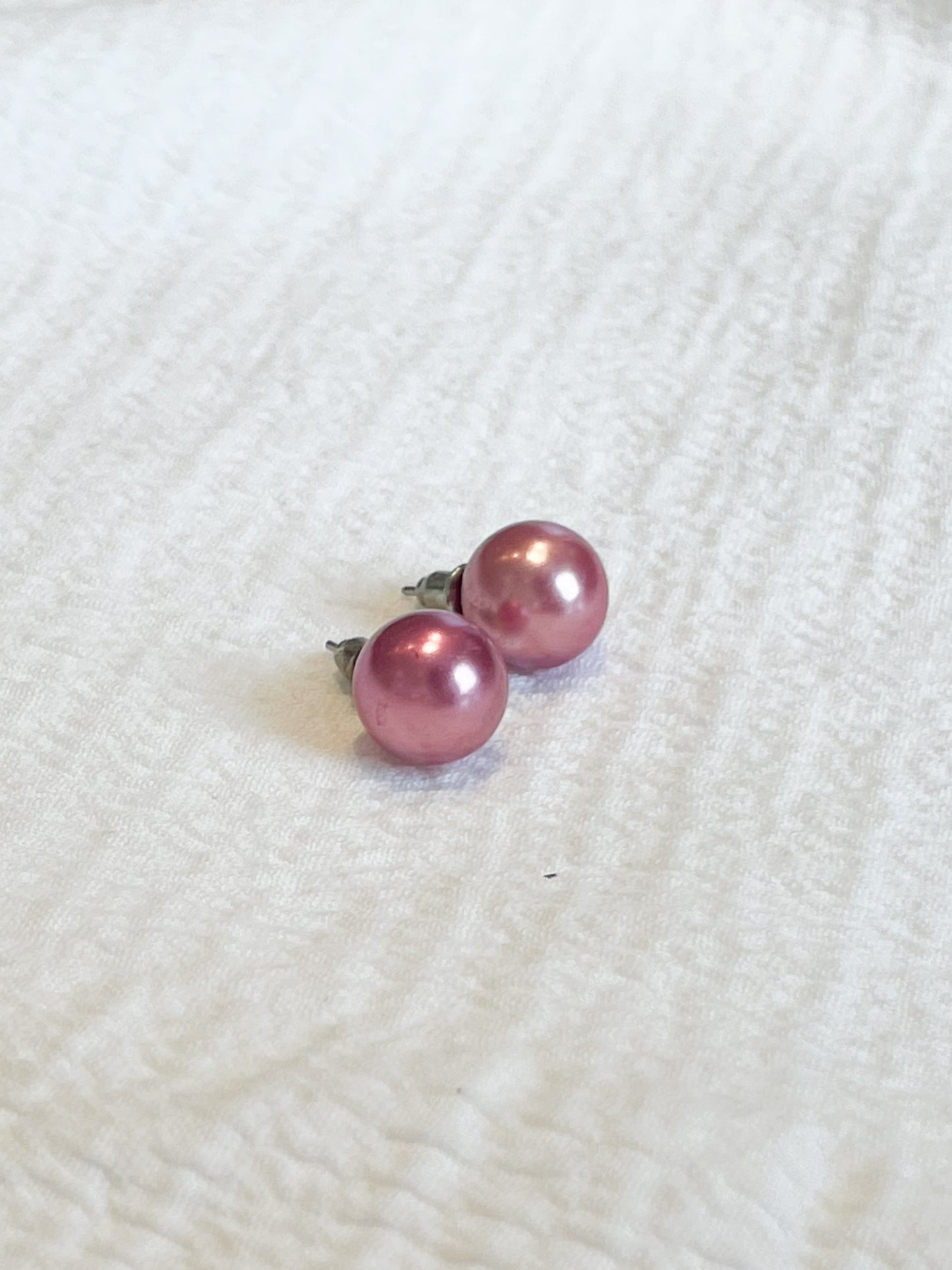 Purple Pink Faux Pearl Stud Earrings
