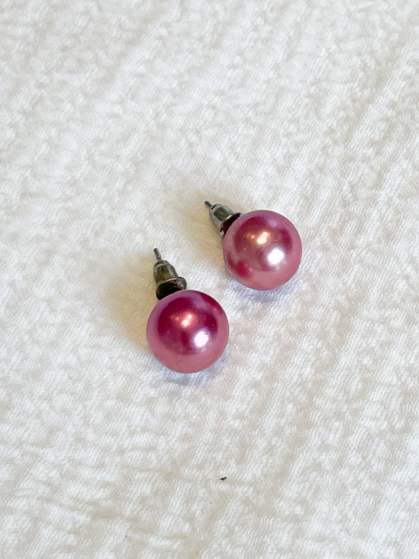 Purple Pink Faux Pearl Stud Earrings
