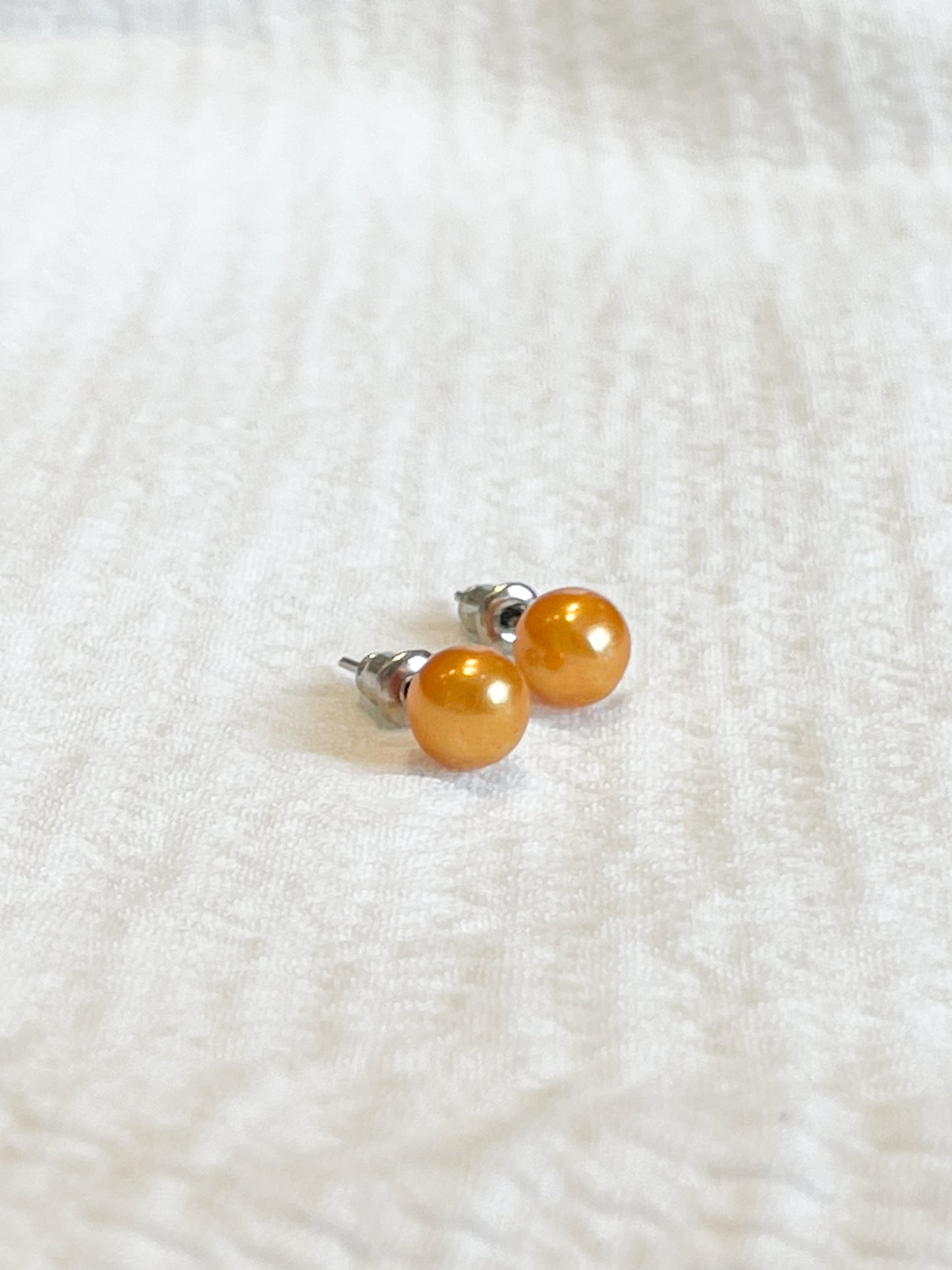 Pale Orange Faux Pearl Stud Earrings