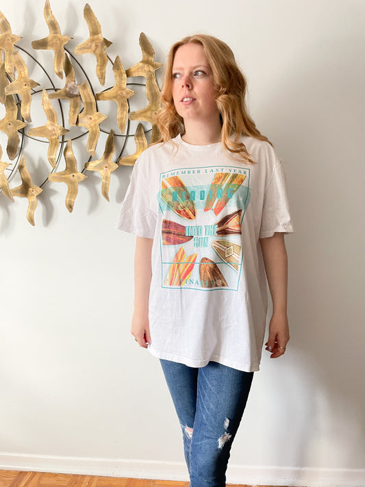 Tex White Cotton Surfboard Graphic T-Shirt - XL