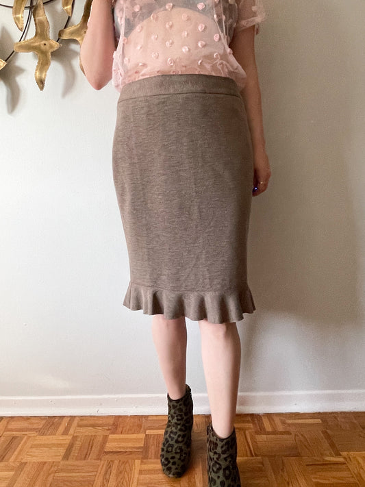 Ann Taylor Taupe Ruffle Hem Pencil Skirt - Size 6