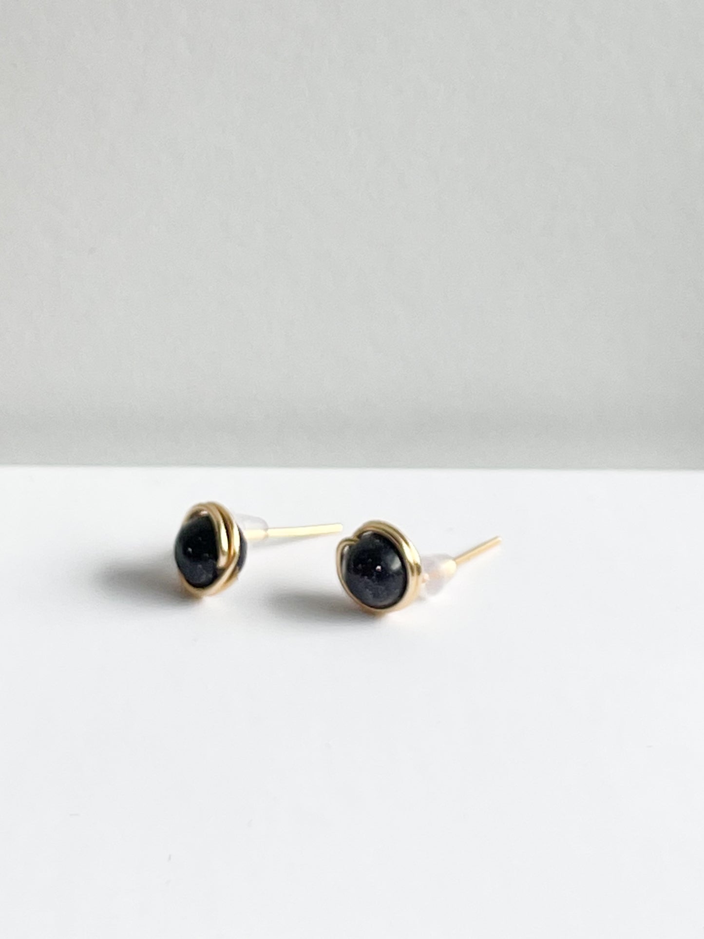 Mini Midnight Blue Sparkle Ball Gold Wire Stud Earrings - Handmade from Colombia