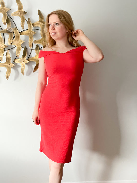 Zara Red Knit Off Shoulder Sheath Dress - Small