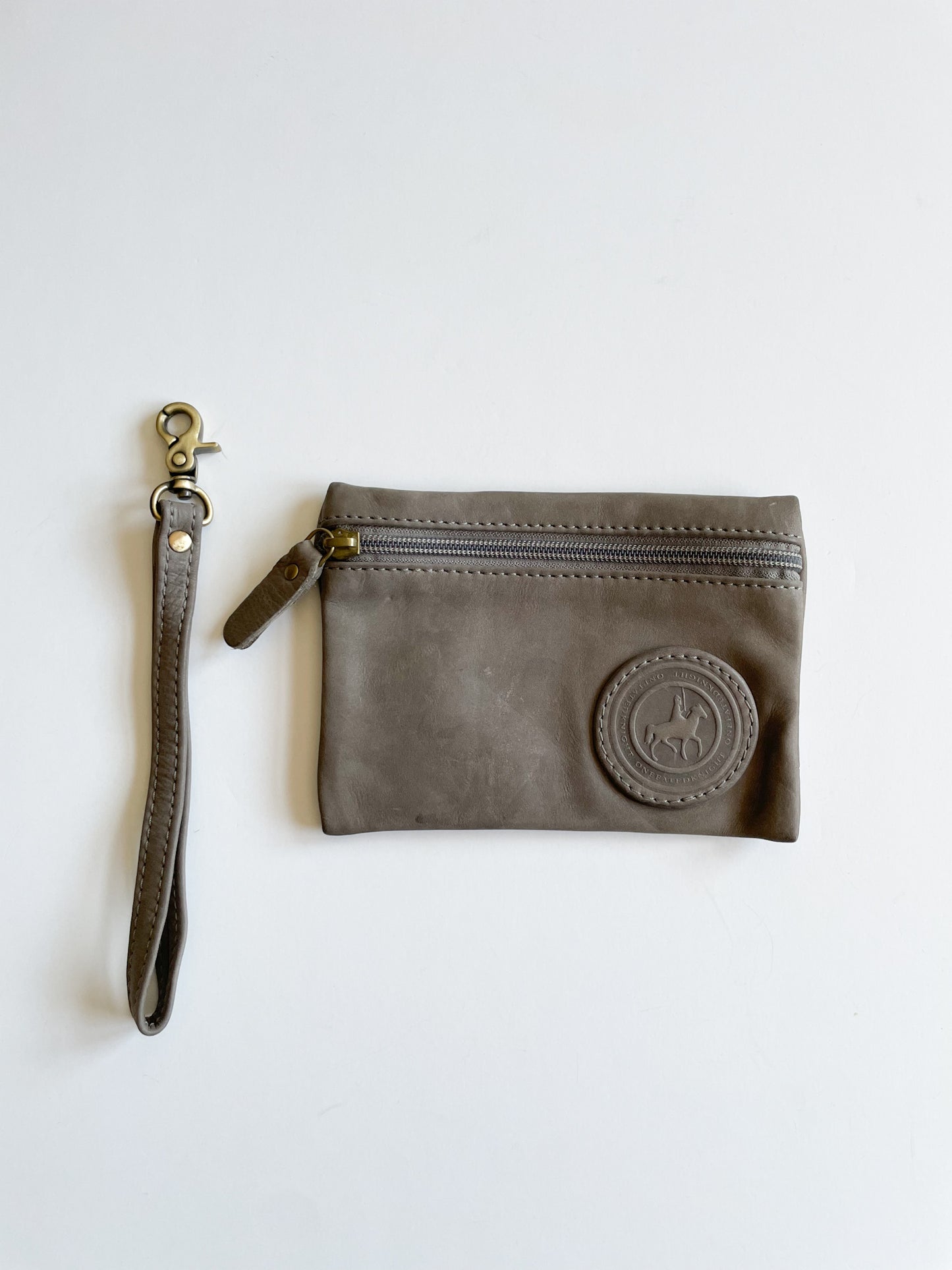 One Fated Knight Grey Leather Wristlet Pouch Clutch