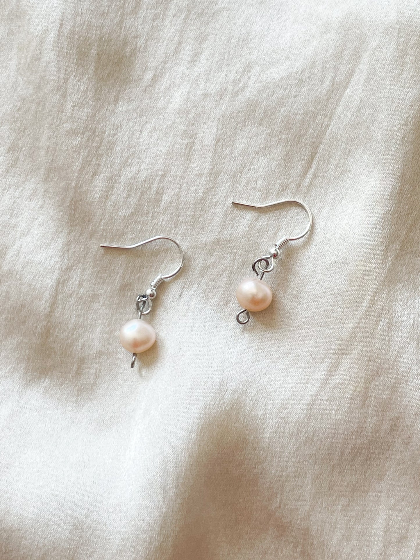 Freshwater Pearl and Sterling Silver Fishhook Delicate Dangle Earrings