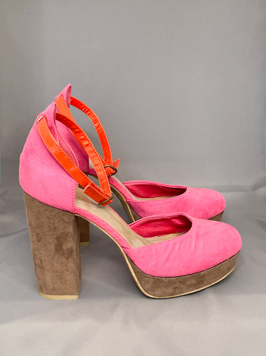 H&M Magenta Color Block Ankle Strap Heels - Size 8