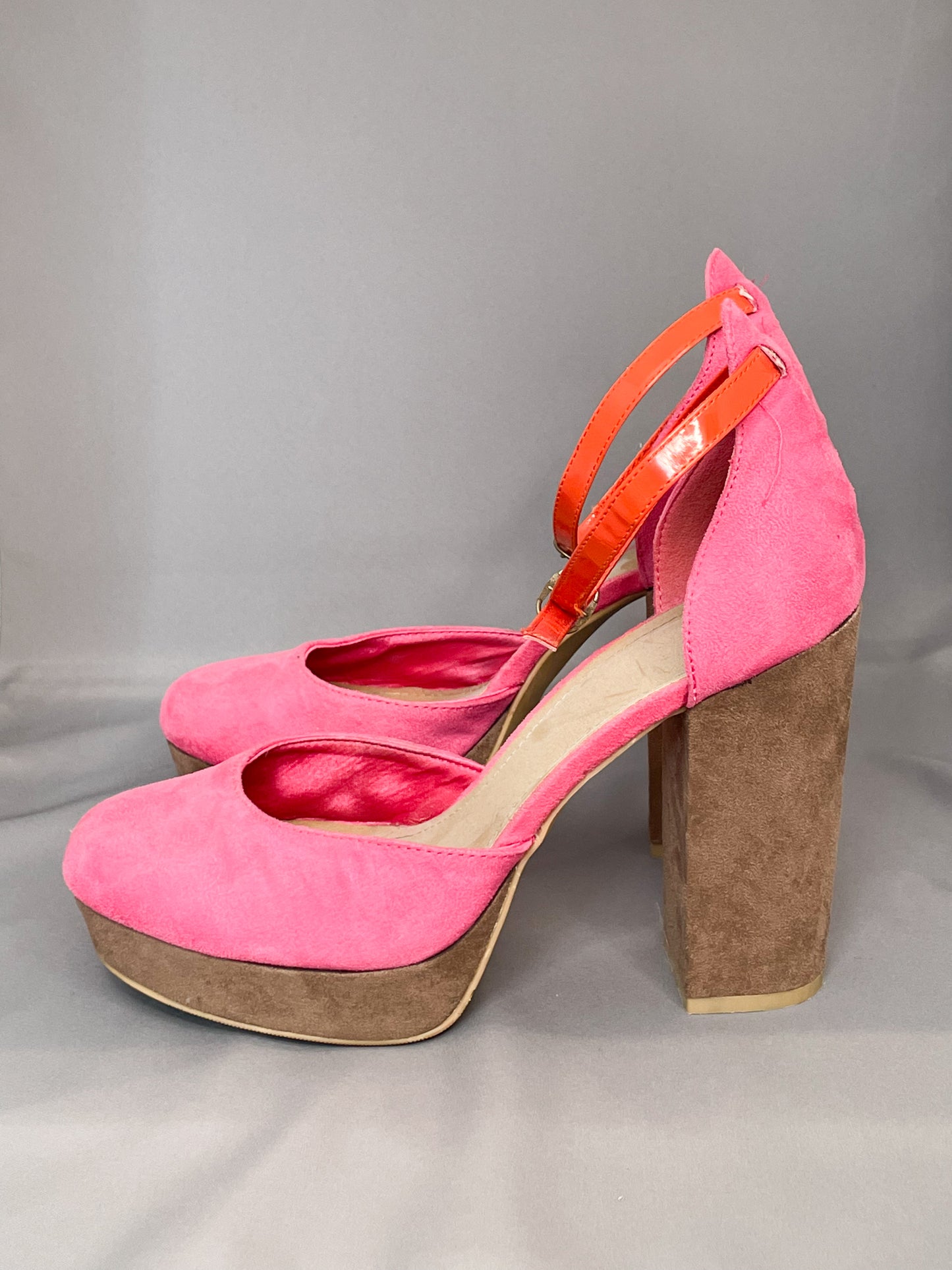 H&M Magenta Color Block Ankle Strap Heels - Size 8