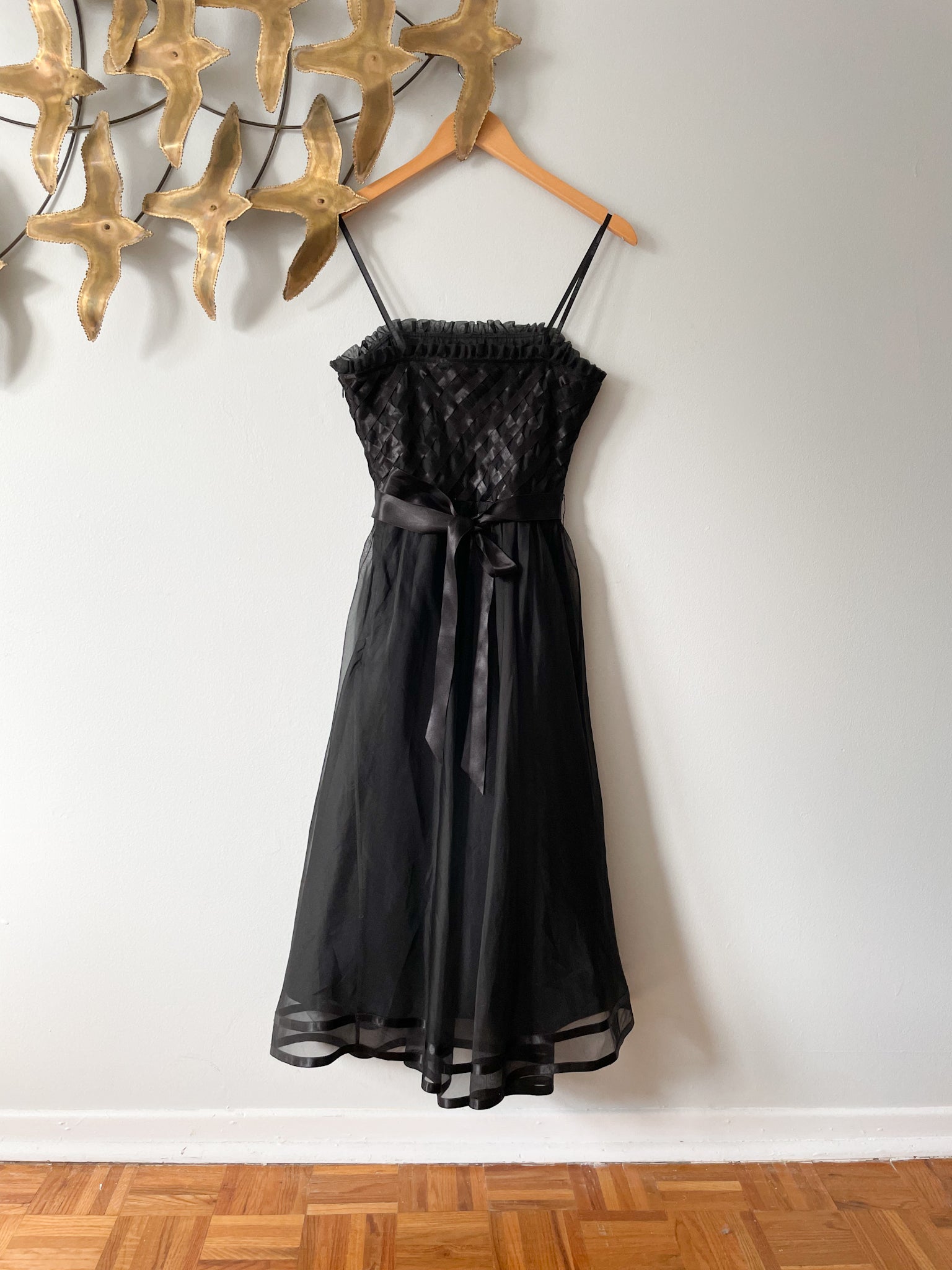 Laundry by Shelli Segal Black Silk Ruffle Ribbon Bodice Strapless Tea Length Dress - XS Laundry by Shelli Segal Black Silk Ruffle Ribbon Bodice Strapless Tea Length Dress - XS