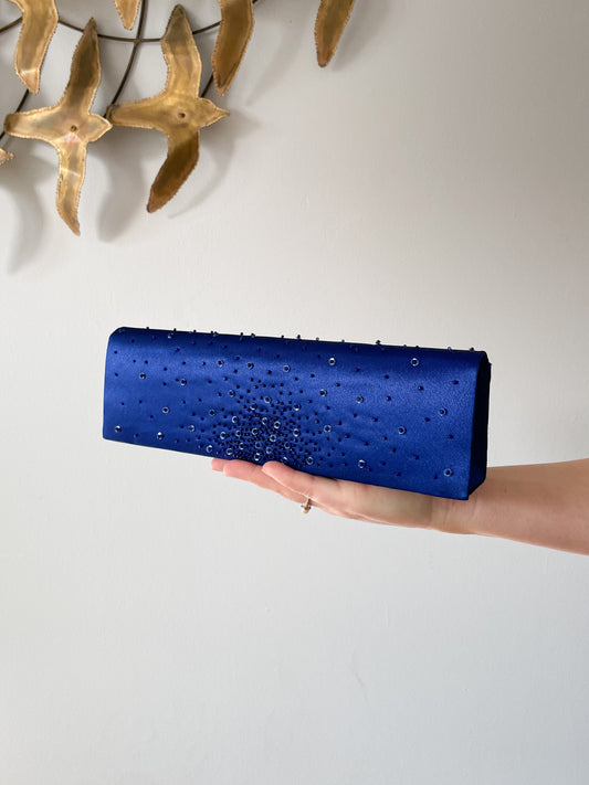 Viola Collection Royal Blue Satin Beaded Clutch Purse