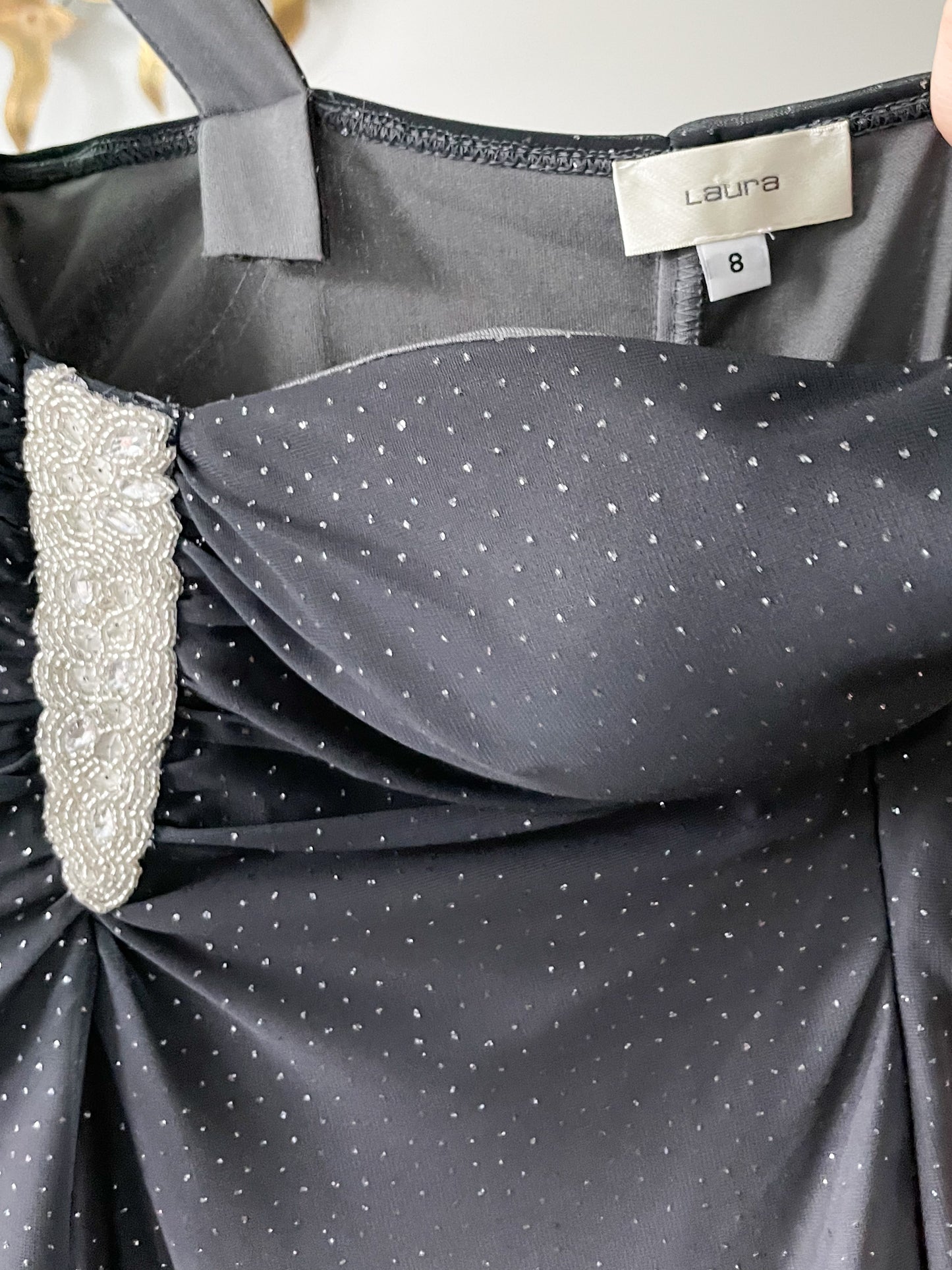 Laura Black Grey Sparkle Ombre Maxi Sheath Dress - Small
