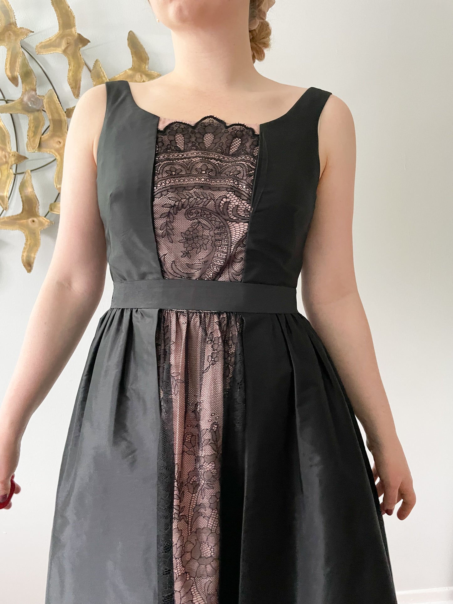 Adrianna Papell Black Blush Lace Fit Flare Dress - Size 6/8