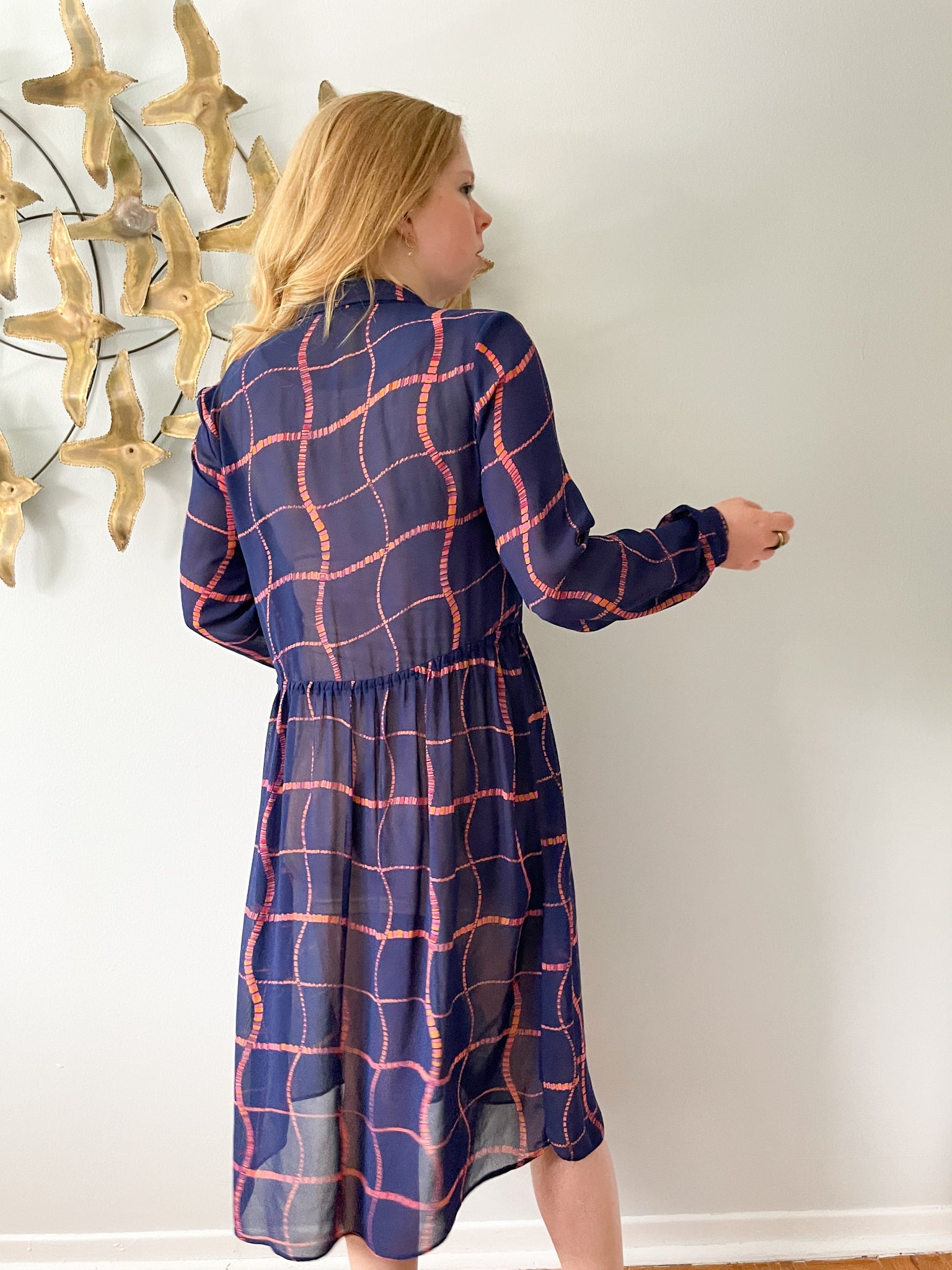 Navy sheer dress on sale