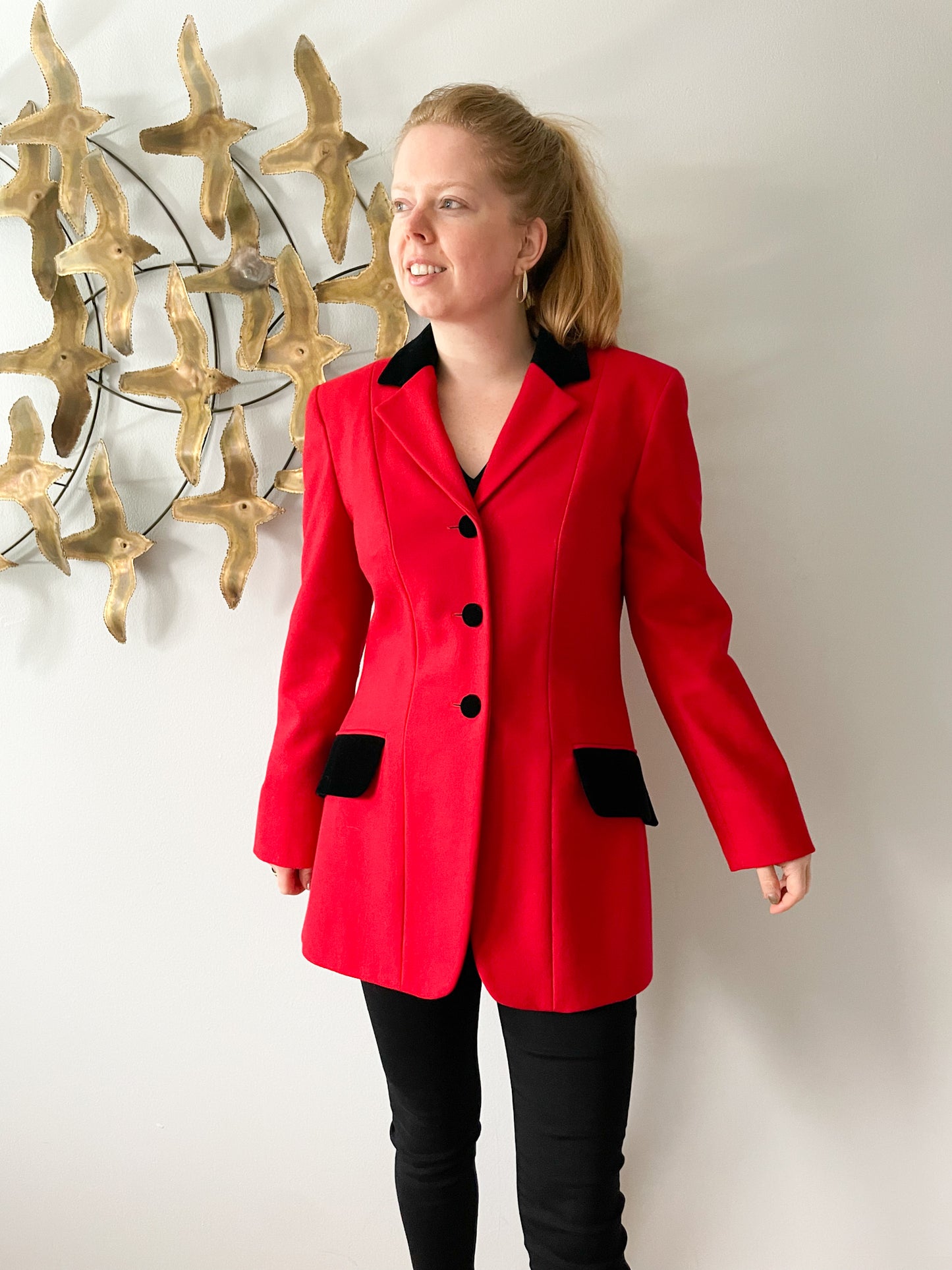 Moschino Cheap And Chic Red Wool Long Blazer Dress Jacket - Size 10