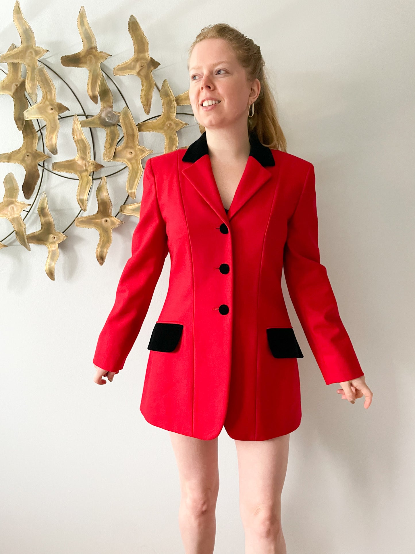 Moschino Cheap And Chic Red Wool Long Blazer Dress Jacket - Size 10