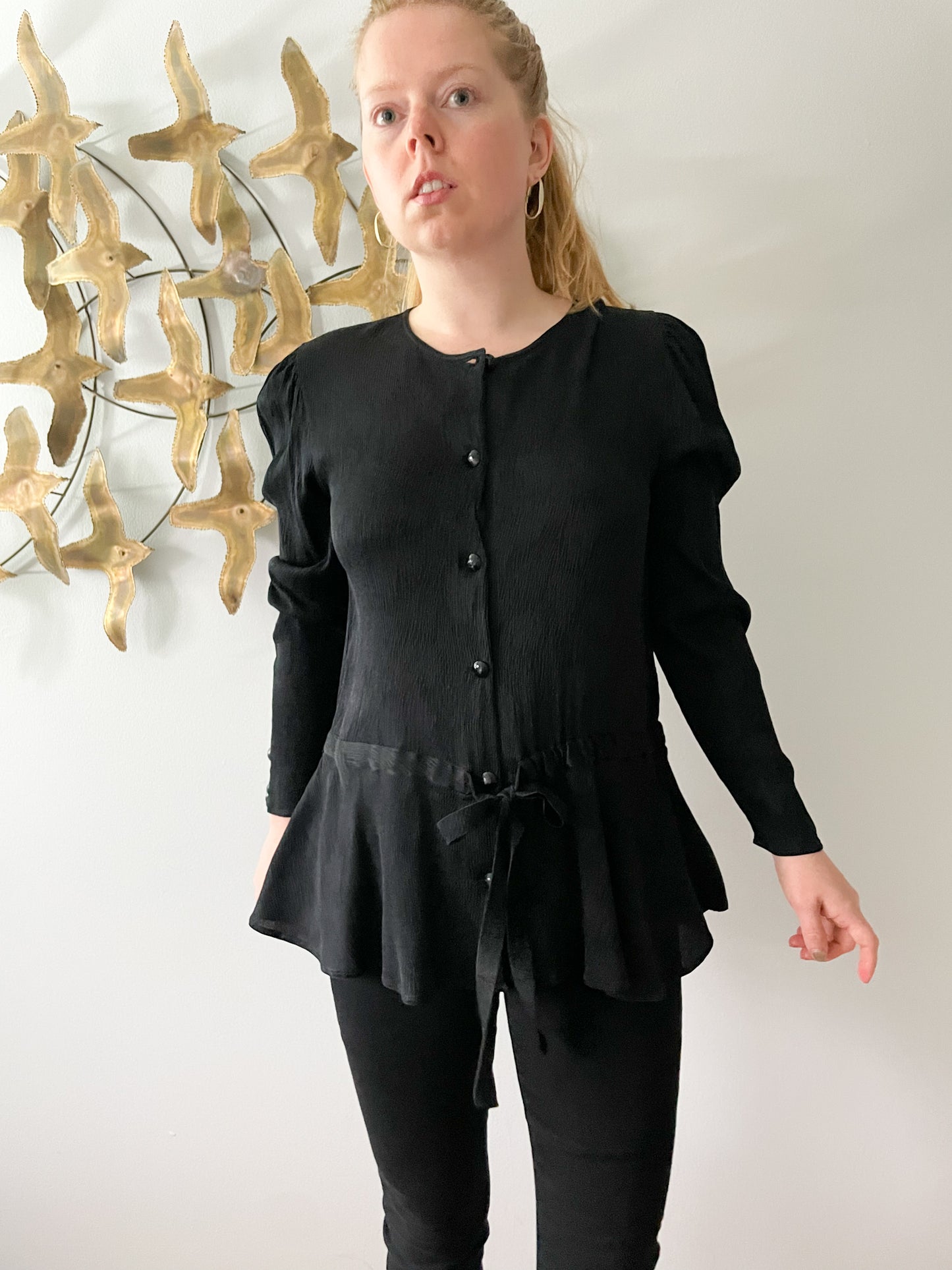 Valentino Black Silk Crepe de Chine Blouse - Size 8