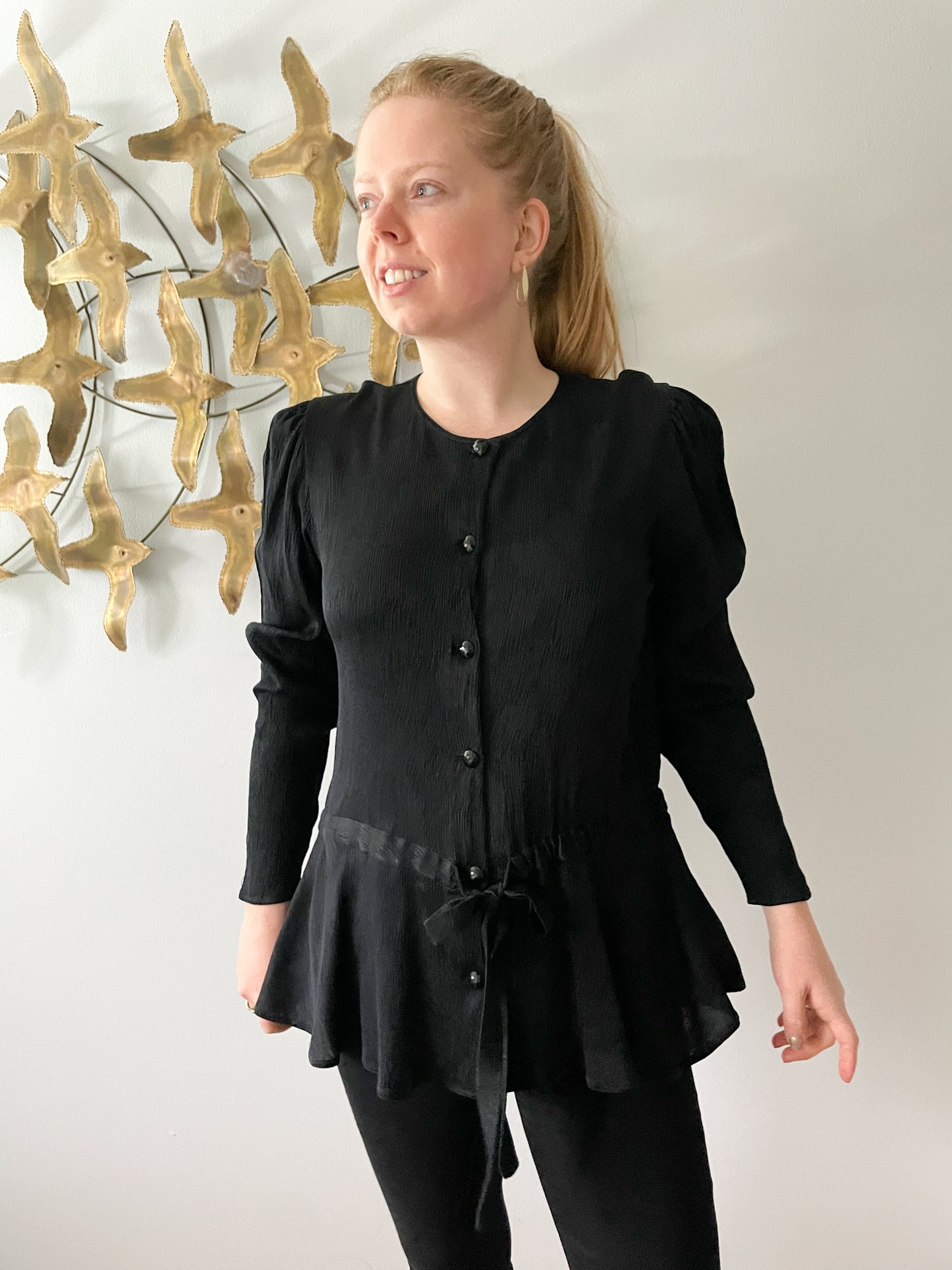 Valentino Black Silk Crepe de Chine Blouse - Size 8