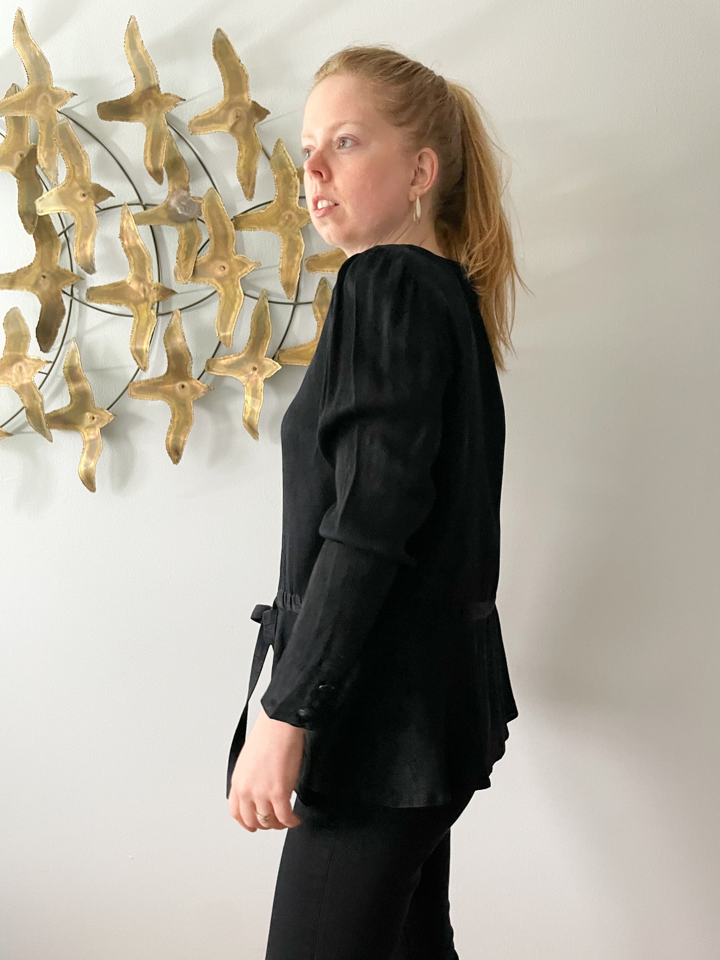Valentino Black Silk Crepe de Chine Blouse - Size 8