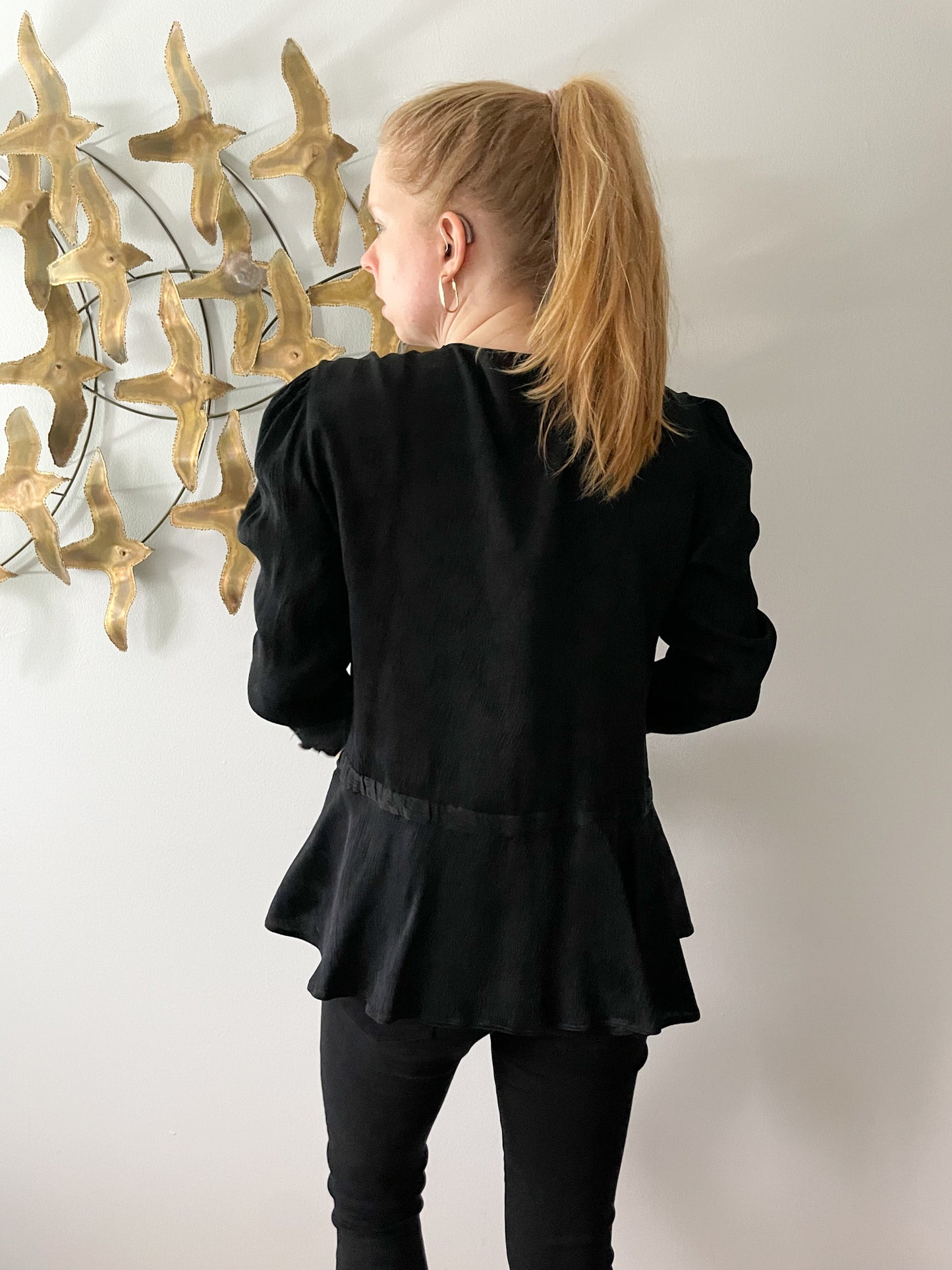 Valentino Black Silk Crepe de Chine Blouse - Size 8