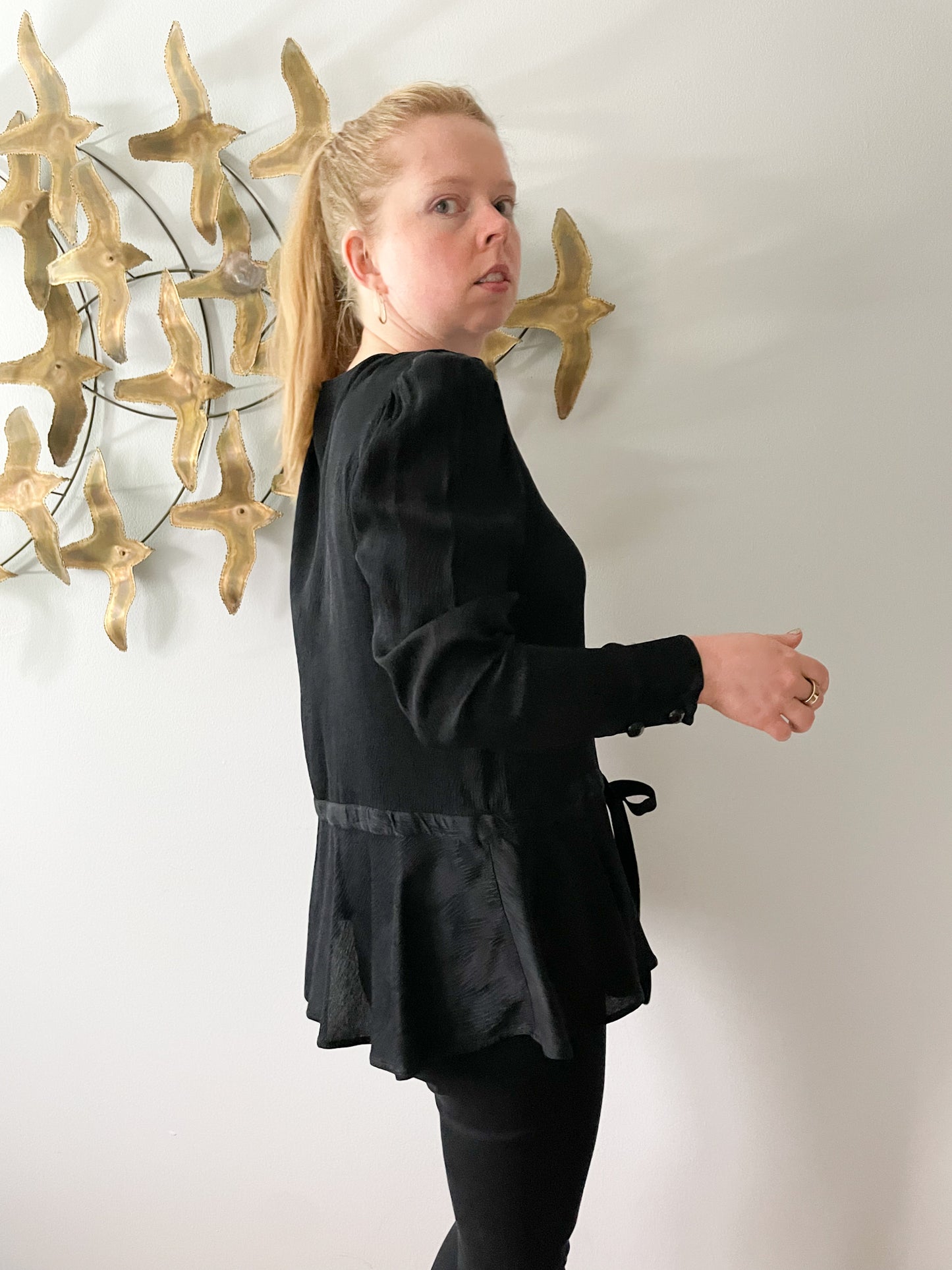 Valentino Black Silk Crepe de Chine Blouse - Size 8