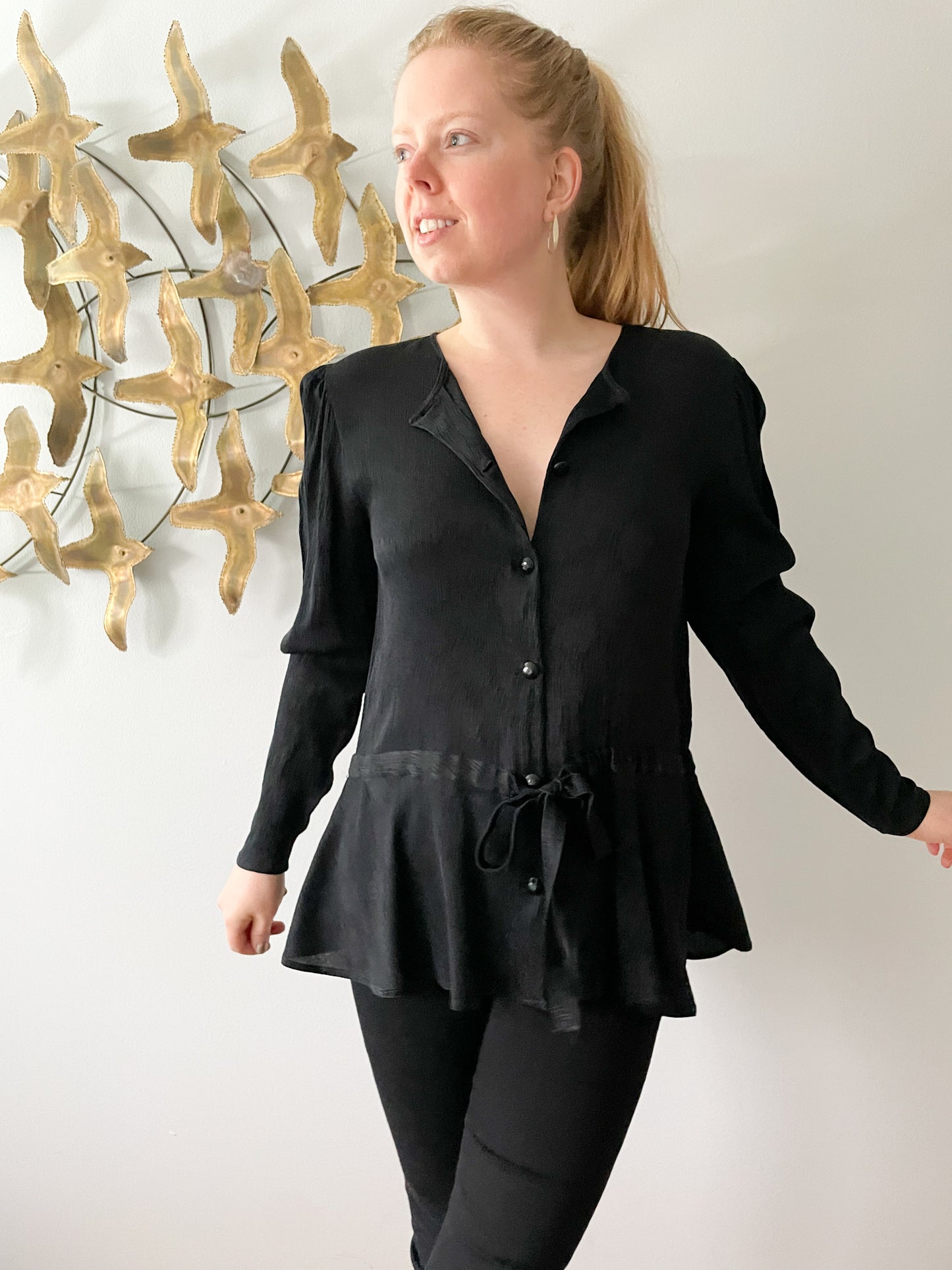 Valentino Black Silk Crepe de Chine Blouse - Size 8