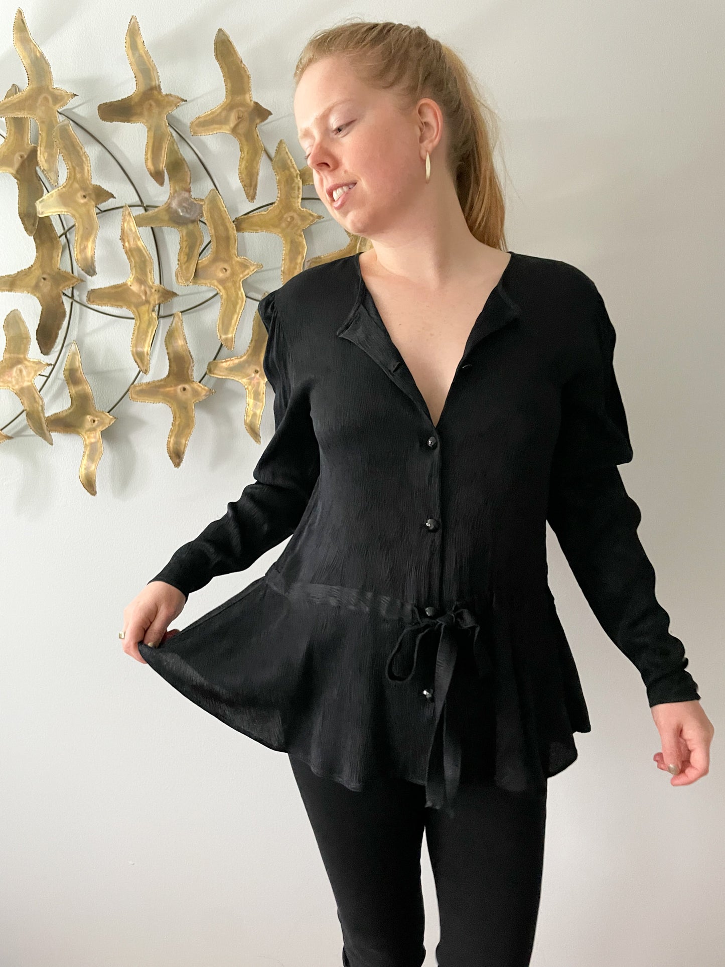 Valentino Black Silk Crepe de Chine Blouse - Size 8