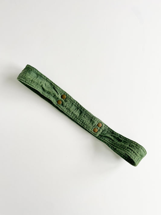 Green Embroidered Belt with Brass Snaps - Medium (33-38")