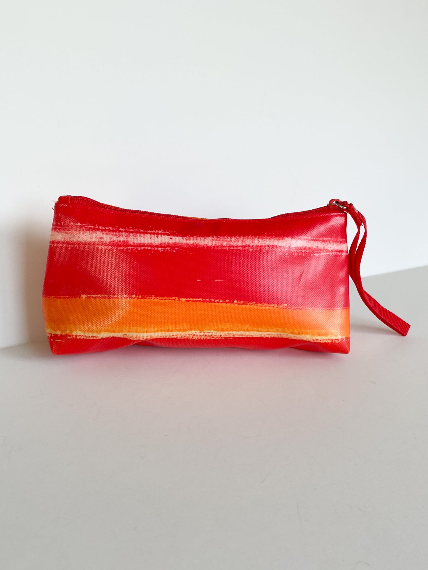 Red Orange Stripe Toiletry Makeup Bag Clutch