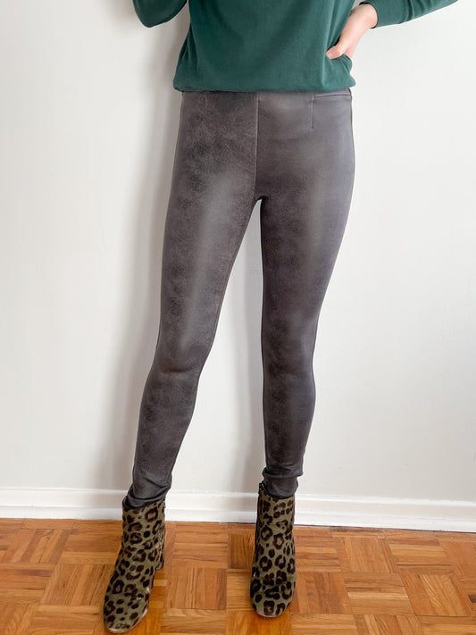 Dex Grey Marbled Leather Looking High Rise Legging Pants - XS