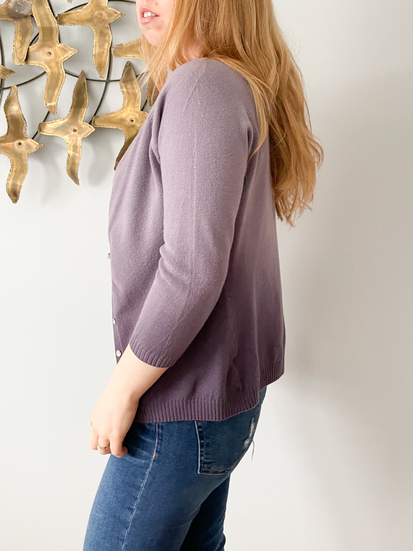 Mim Purple Ombre 3/4 Sleeve Mother Of Pearl Button Cardigan Sweater - Medium