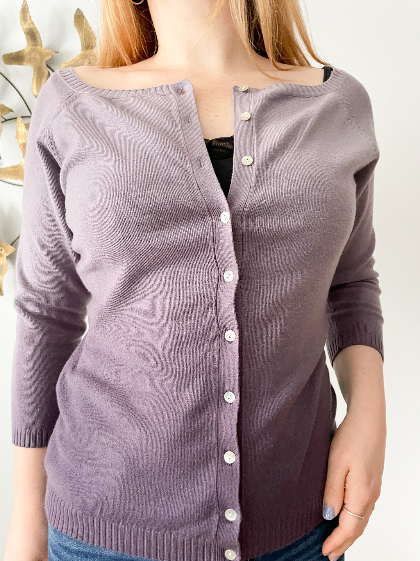 Mim Purple Ombre 3/4 Sleeve Mother Of Pearl Button Cardigan Sweater - Medium