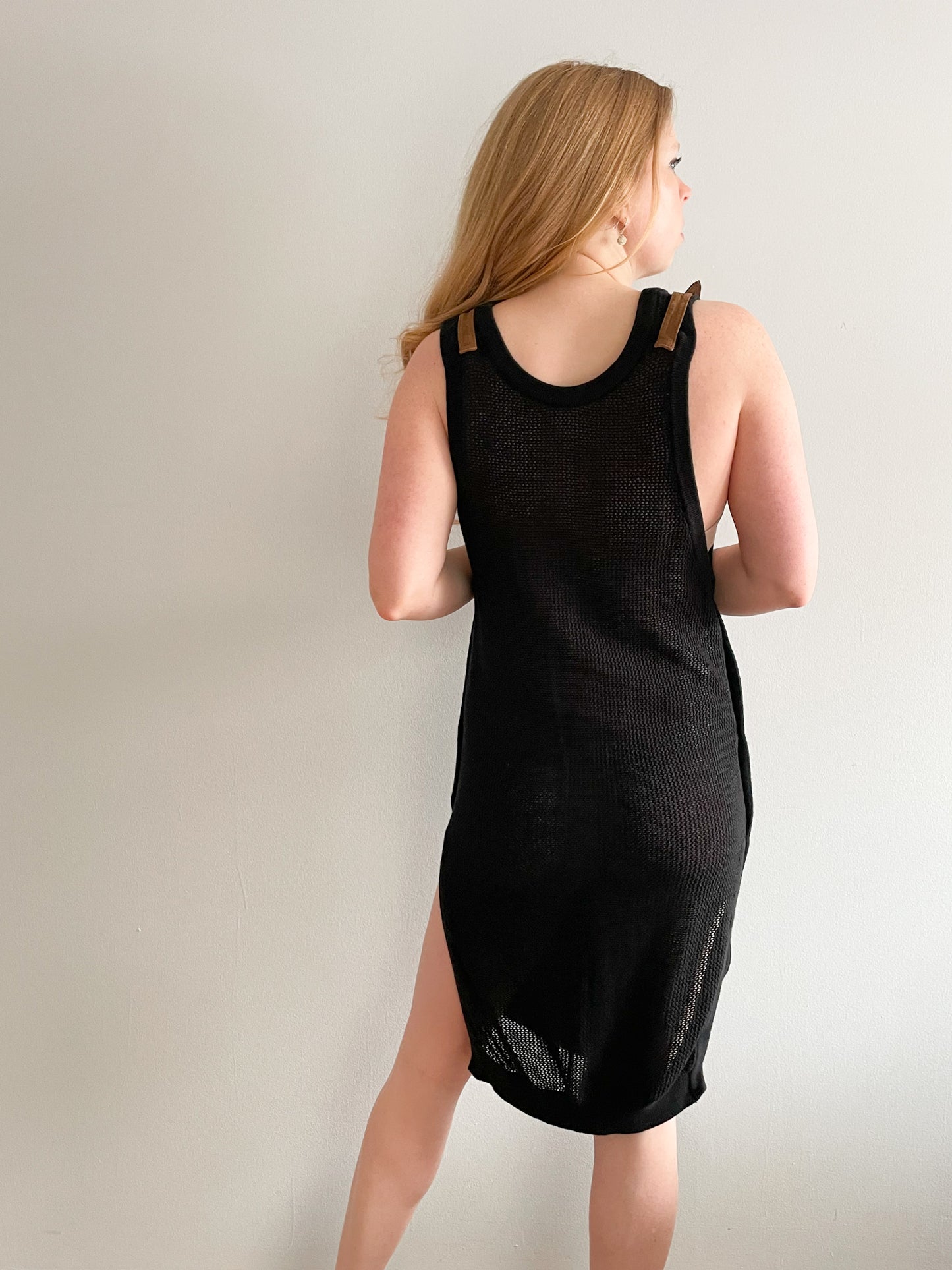 Black Cotton Knit Sleeveless Slit Dress - S/M