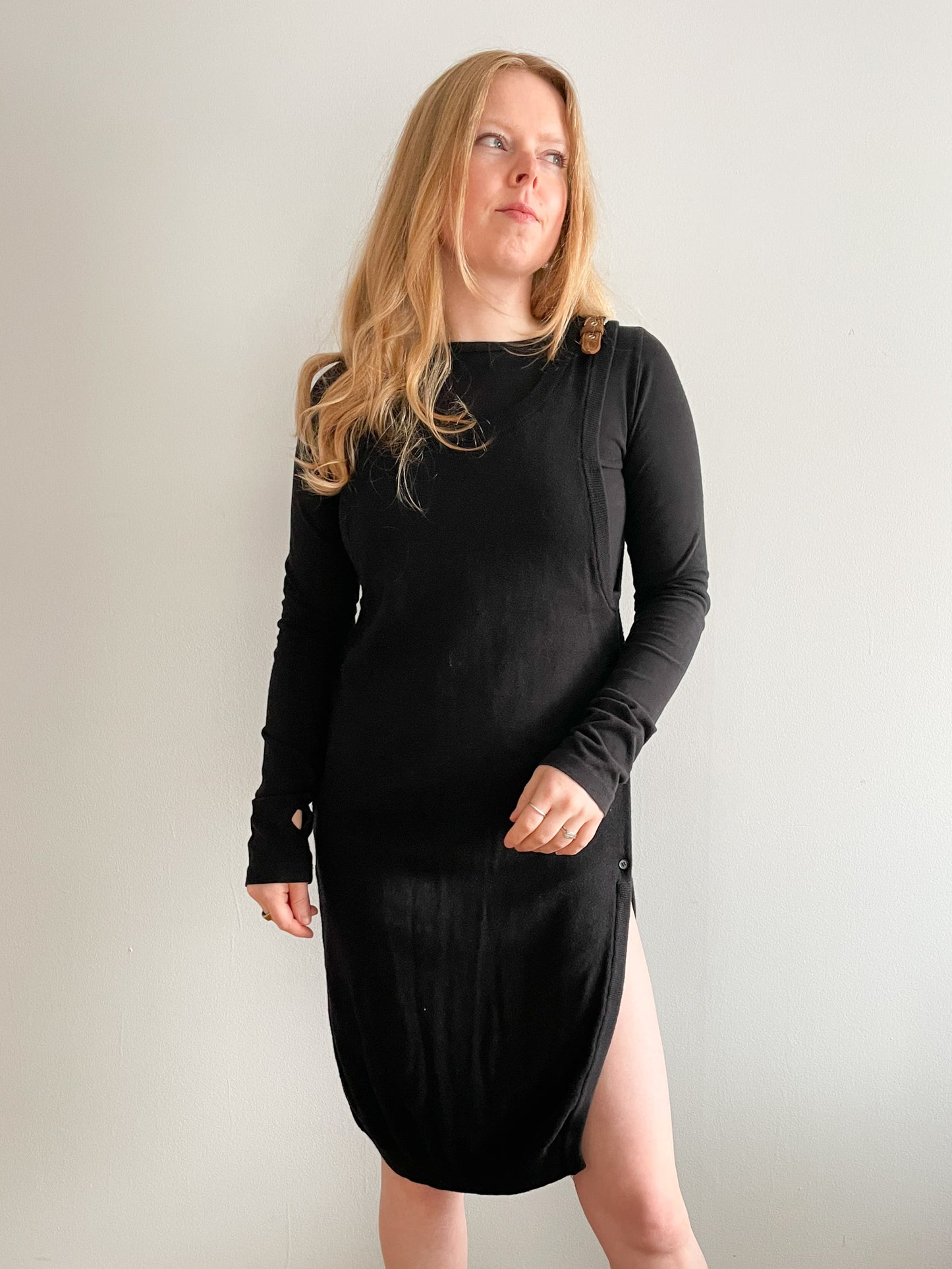 Black Cotton Knit Sleeveless Slit Dress - S/M