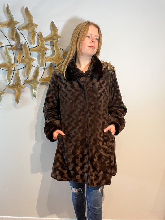 Spanner Brown Faux Fur Collar Long Jacket - XL