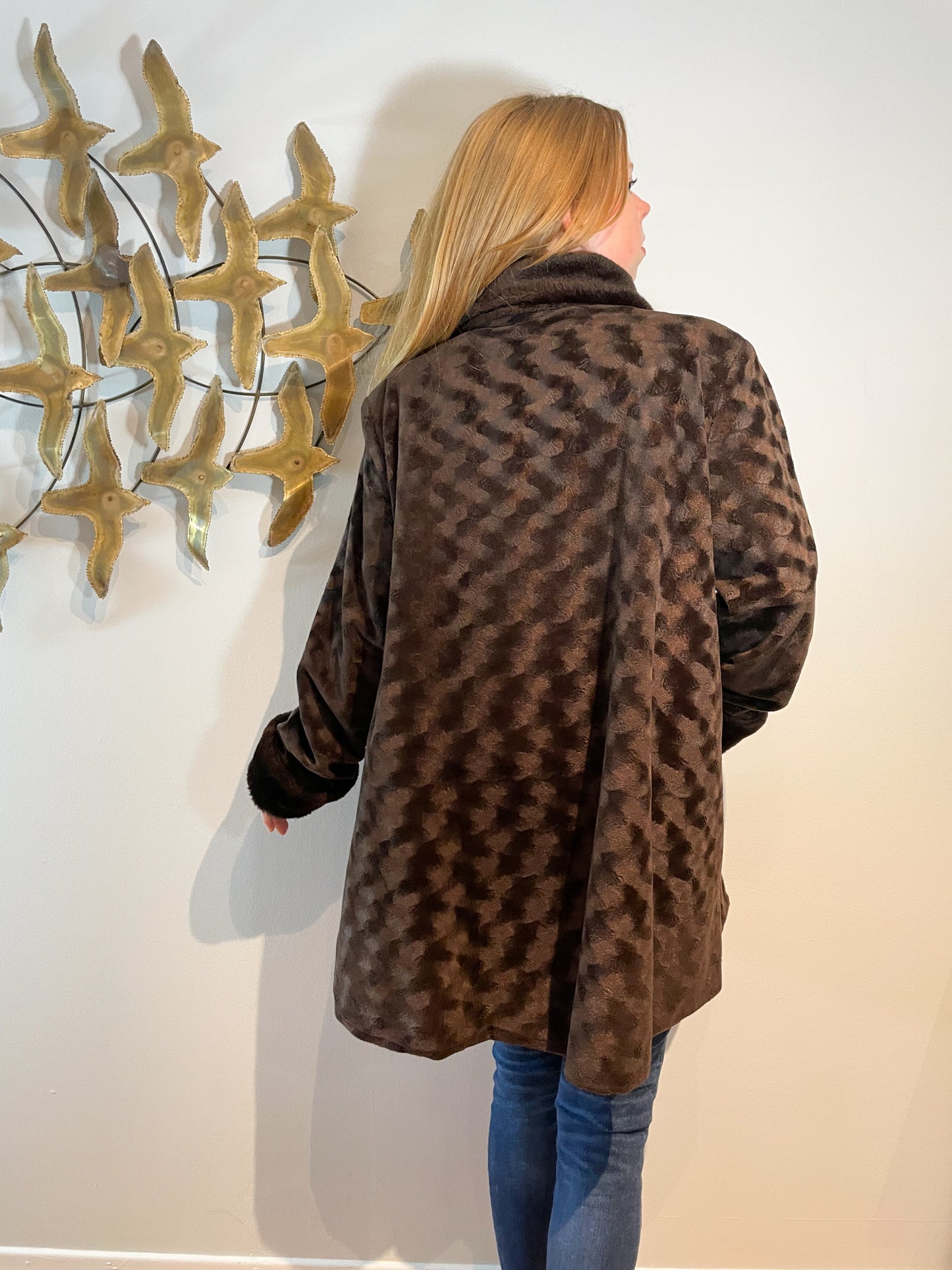 Spanner Brown Faux Fur Collar Long Jacket - XL
