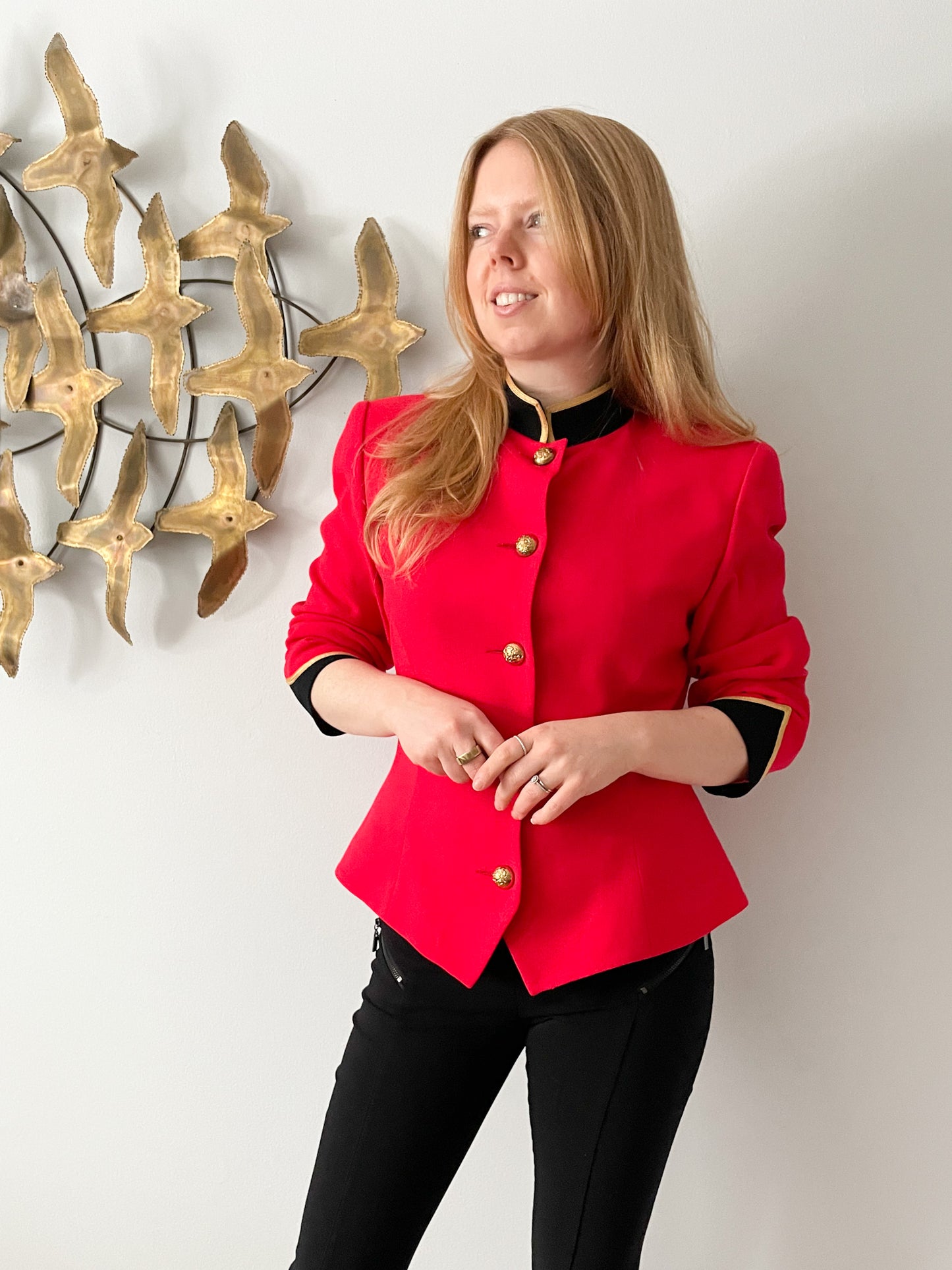 BICCI Florine Wachter Vintage Red Gold Trimmed Wool Blazer Jacket - S/M