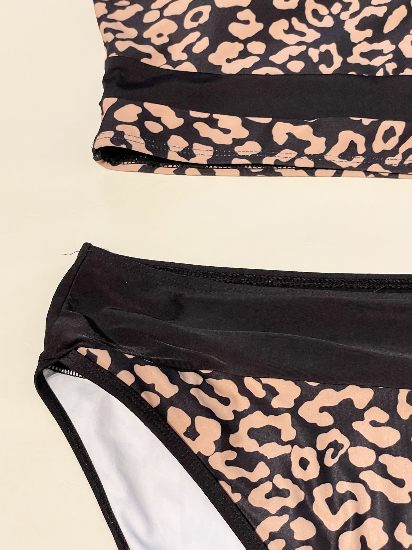 Black Taupe Leopard Print High Rise Two Piece Bikini Set - Medium