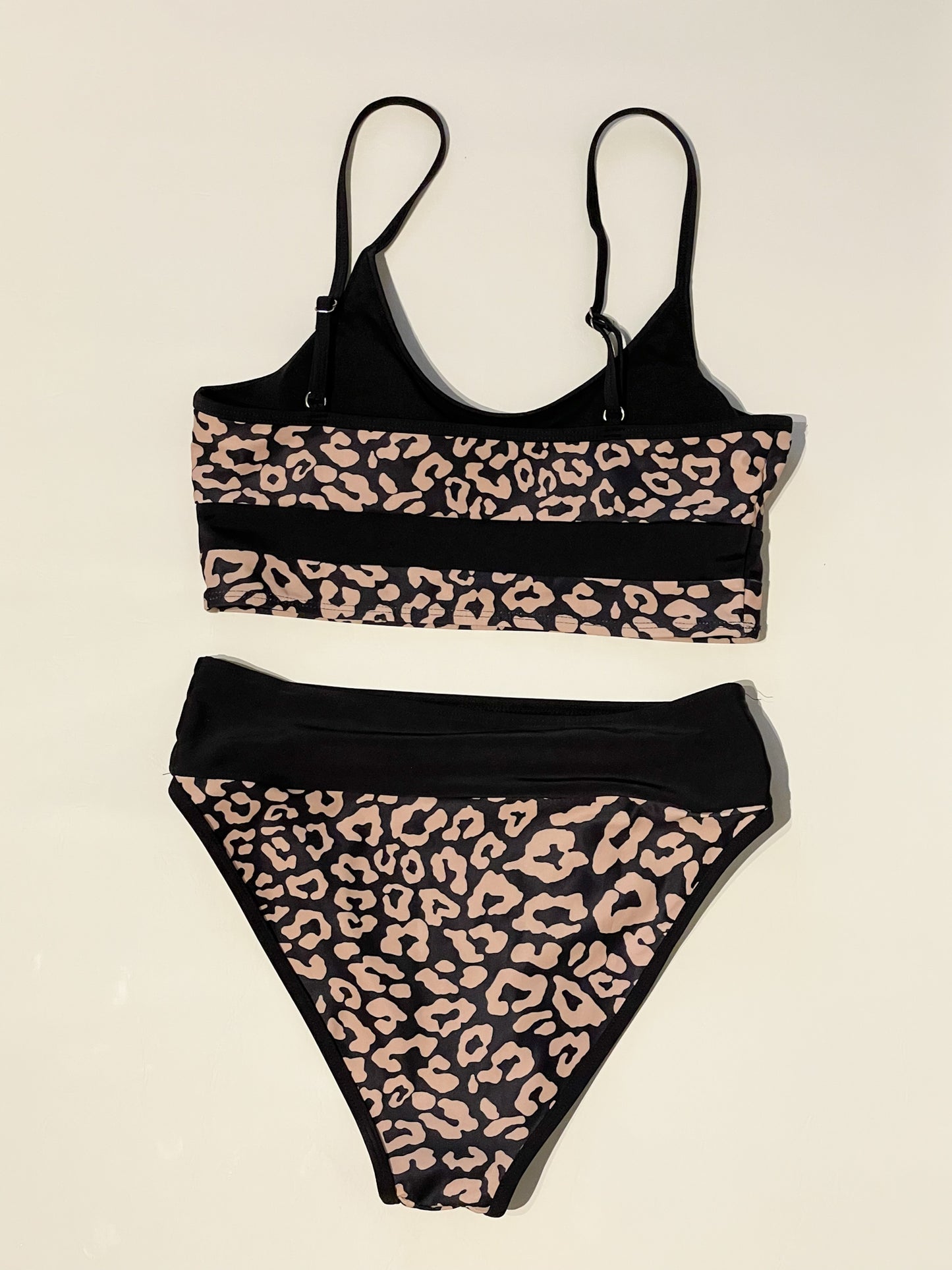 Black Taupe Leopard Print High Rise Two Piece Bikini Set - Medium