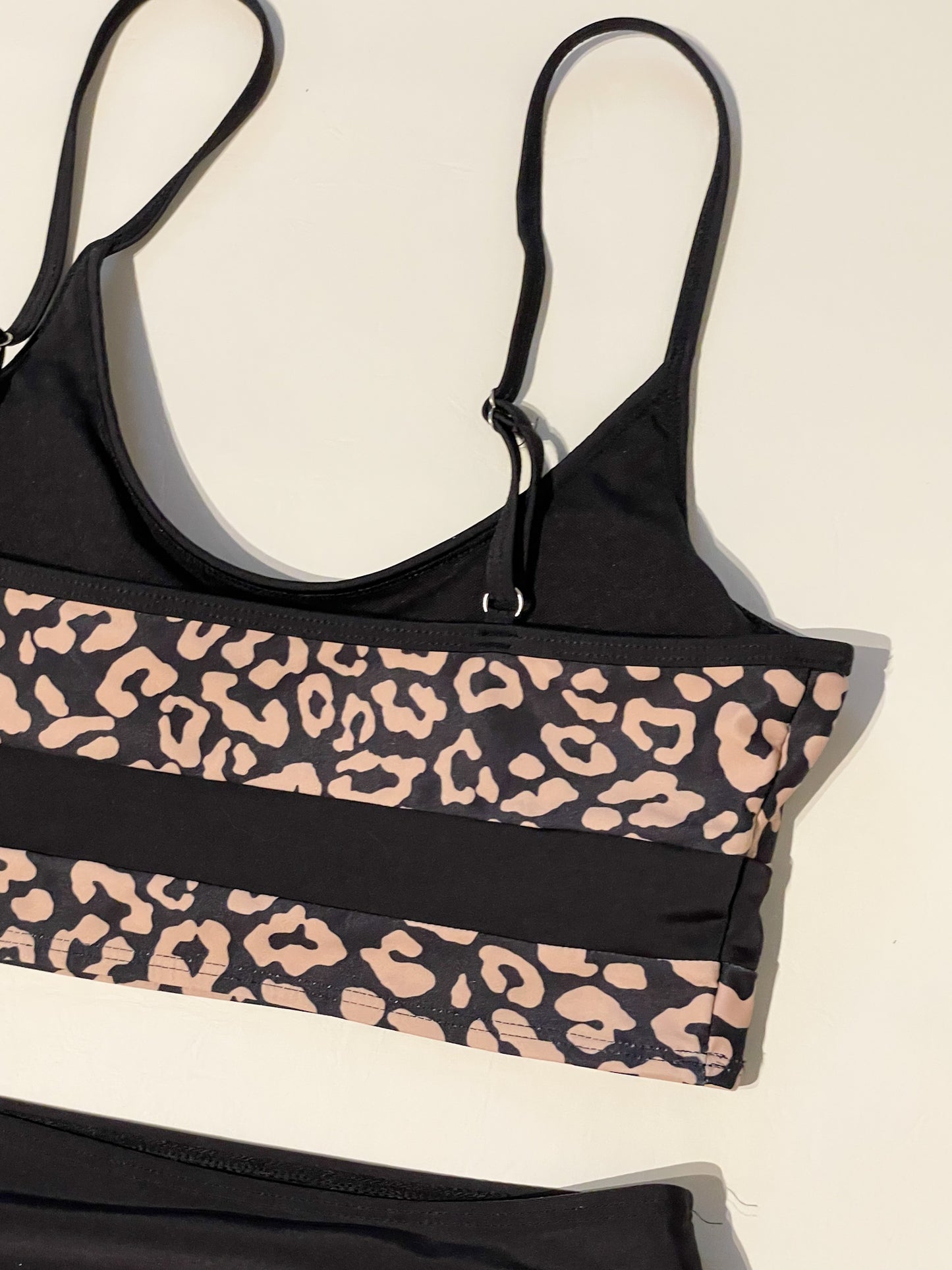 Black Taupe Leopard Print High Rise Two Piece Bikini Set - Medium
