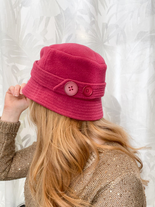 Que Sera Pink Fleece Winter Bucket Hat