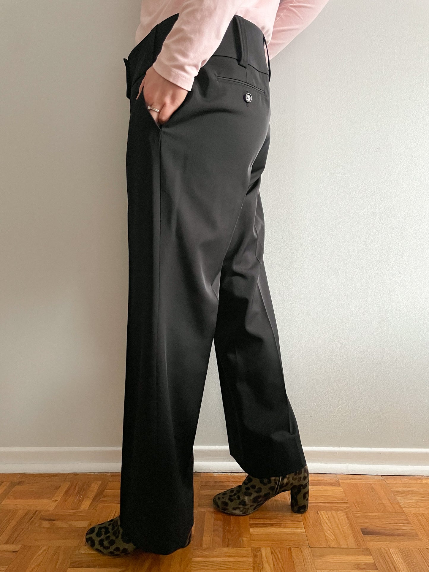 Marc Aurel Black Piped Wide Leg High Rise Trouser Pants - XL