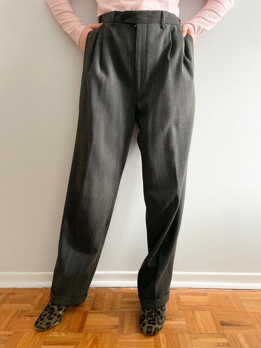 Gian Marco Venturi Grey Pinstripe High Rise Wool Wide Leg Trouser Pants - Large