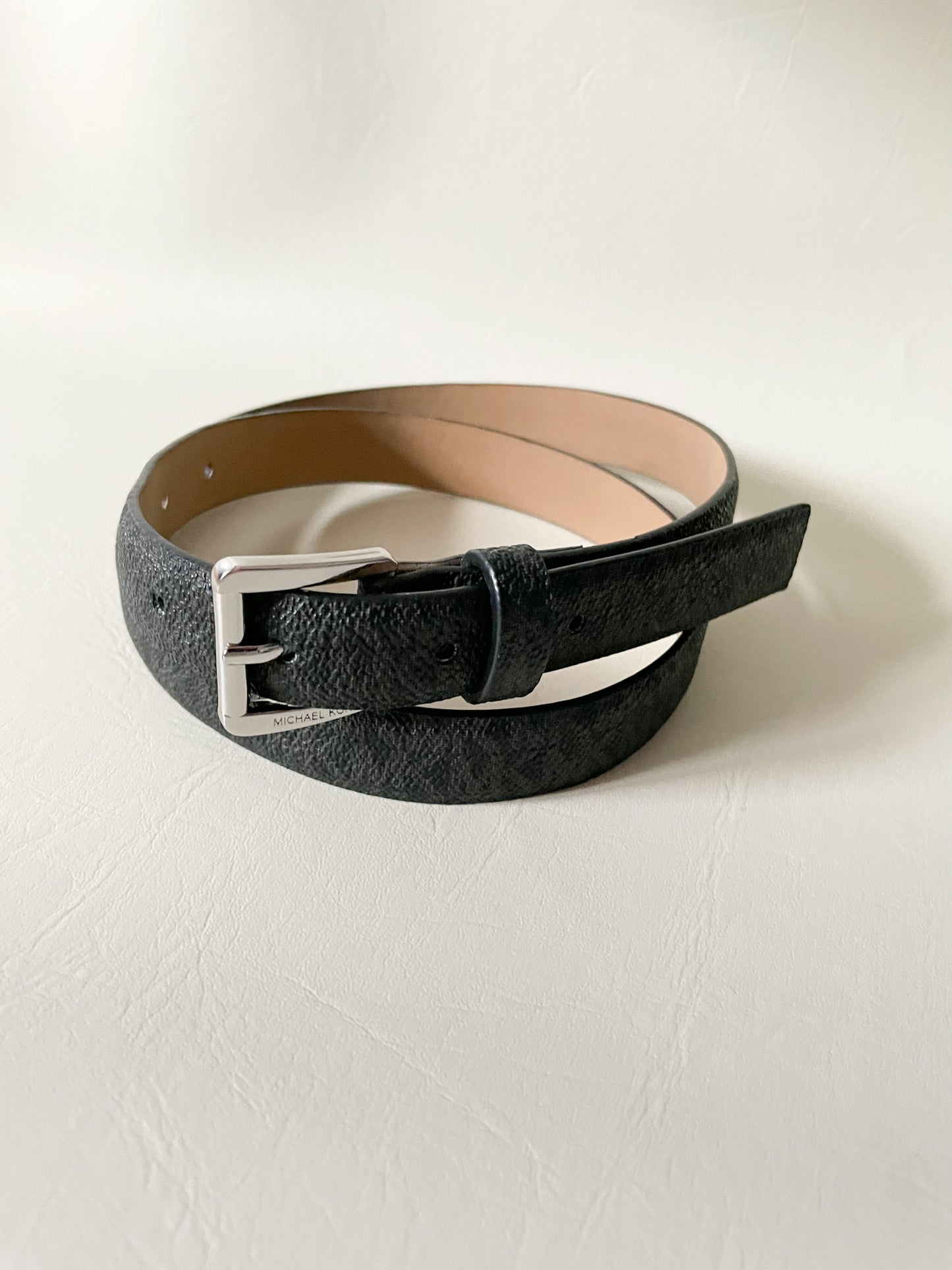 MICHAEL Michael Kors Black Grosgrain Faux Leather Belt - Small