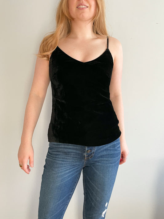 Scripted Black Velvet Camisole Tank Top - XS