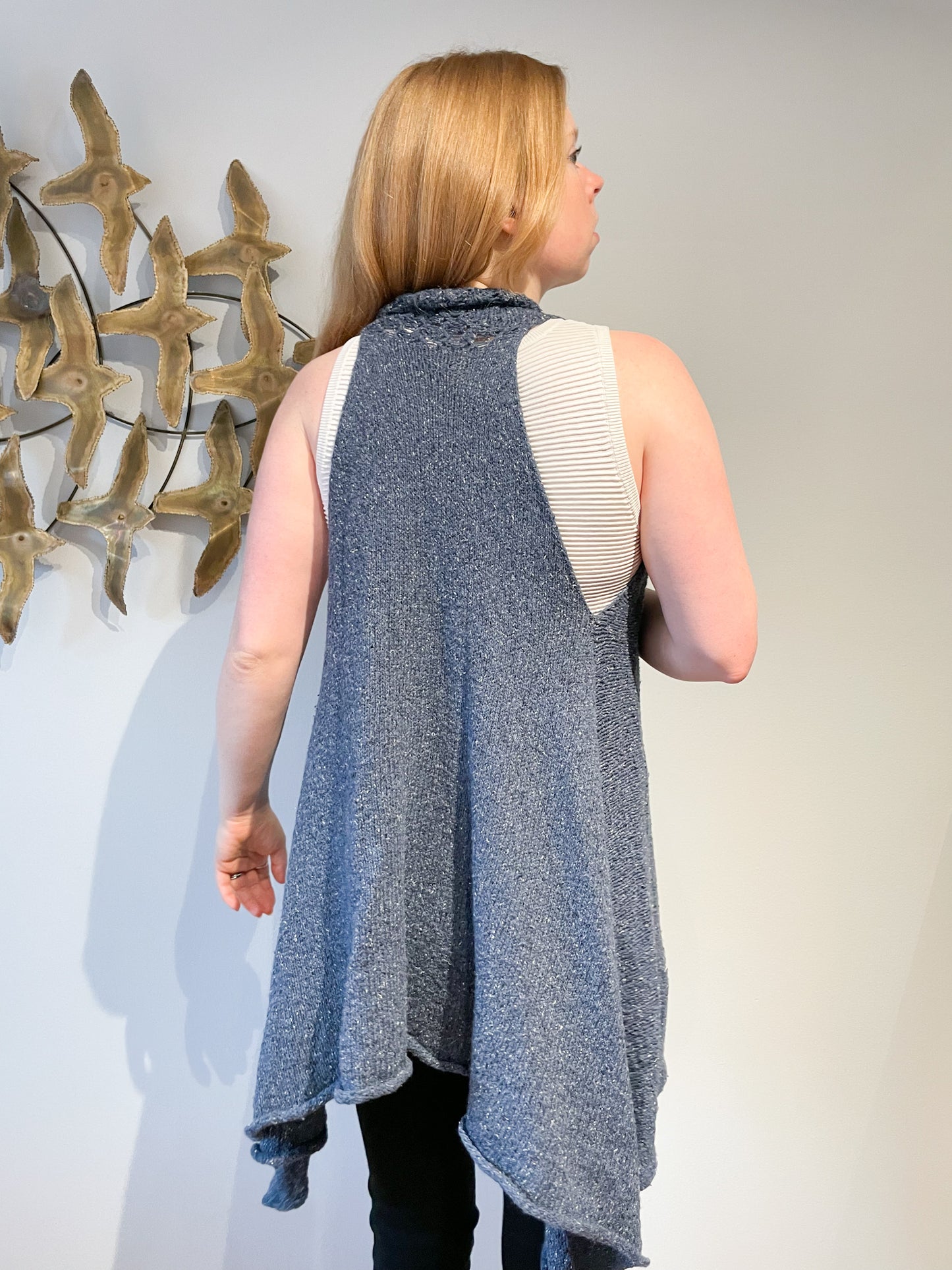 Blue Knit Relaxed Open Vest - S/M