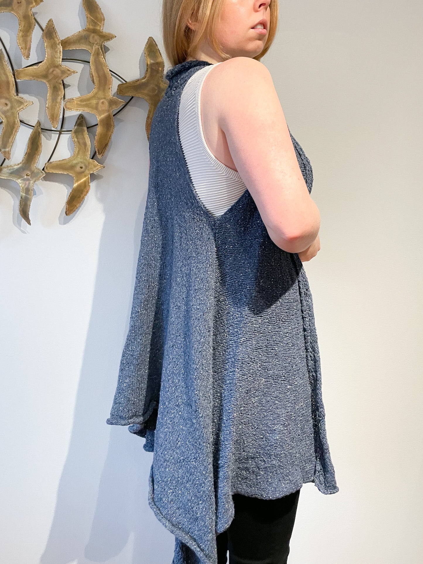 Blue Knit Relaxed Open Vest - S/M