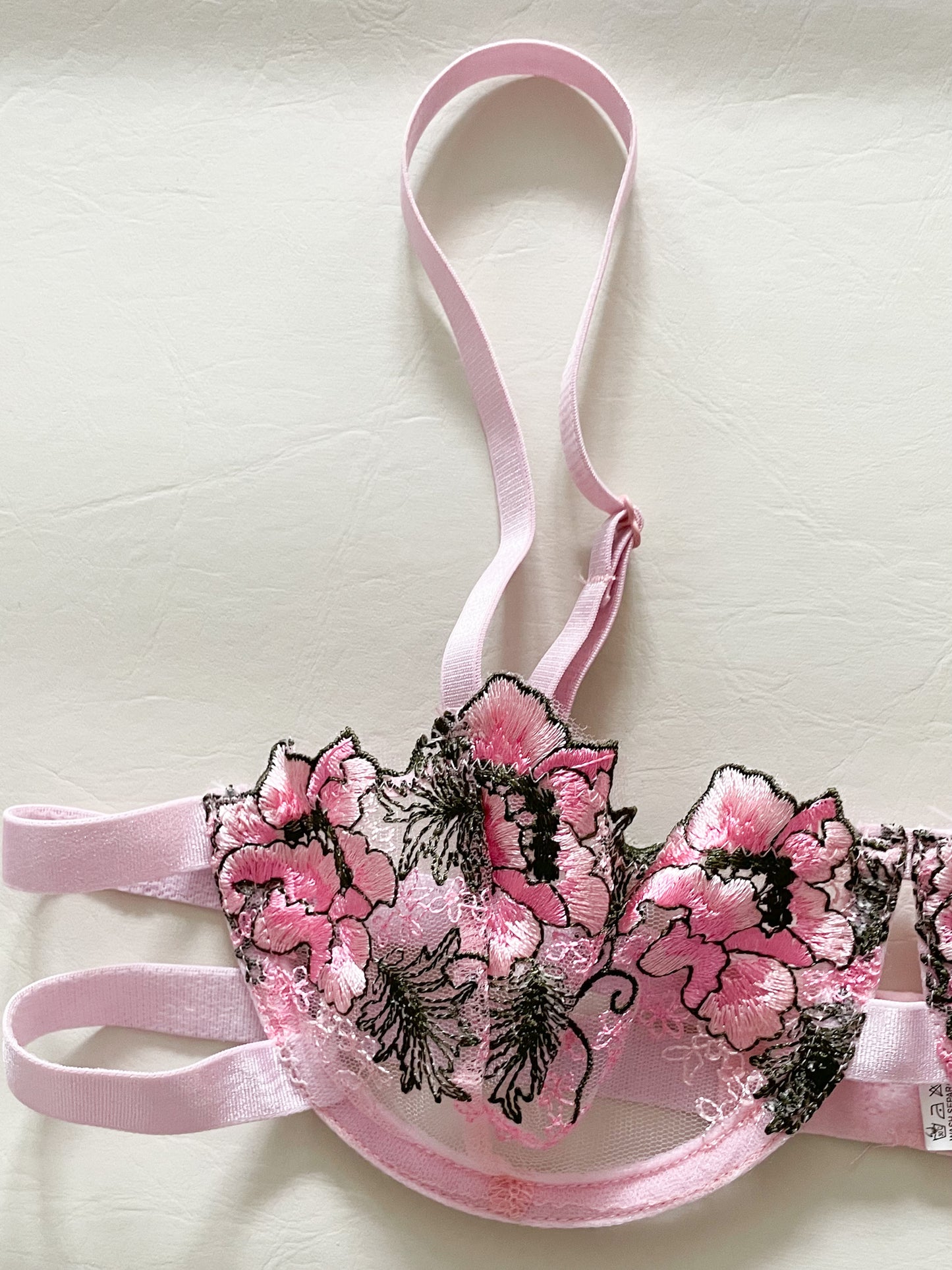 Pink Floral Sheer Lace Corset Bra Top - Small