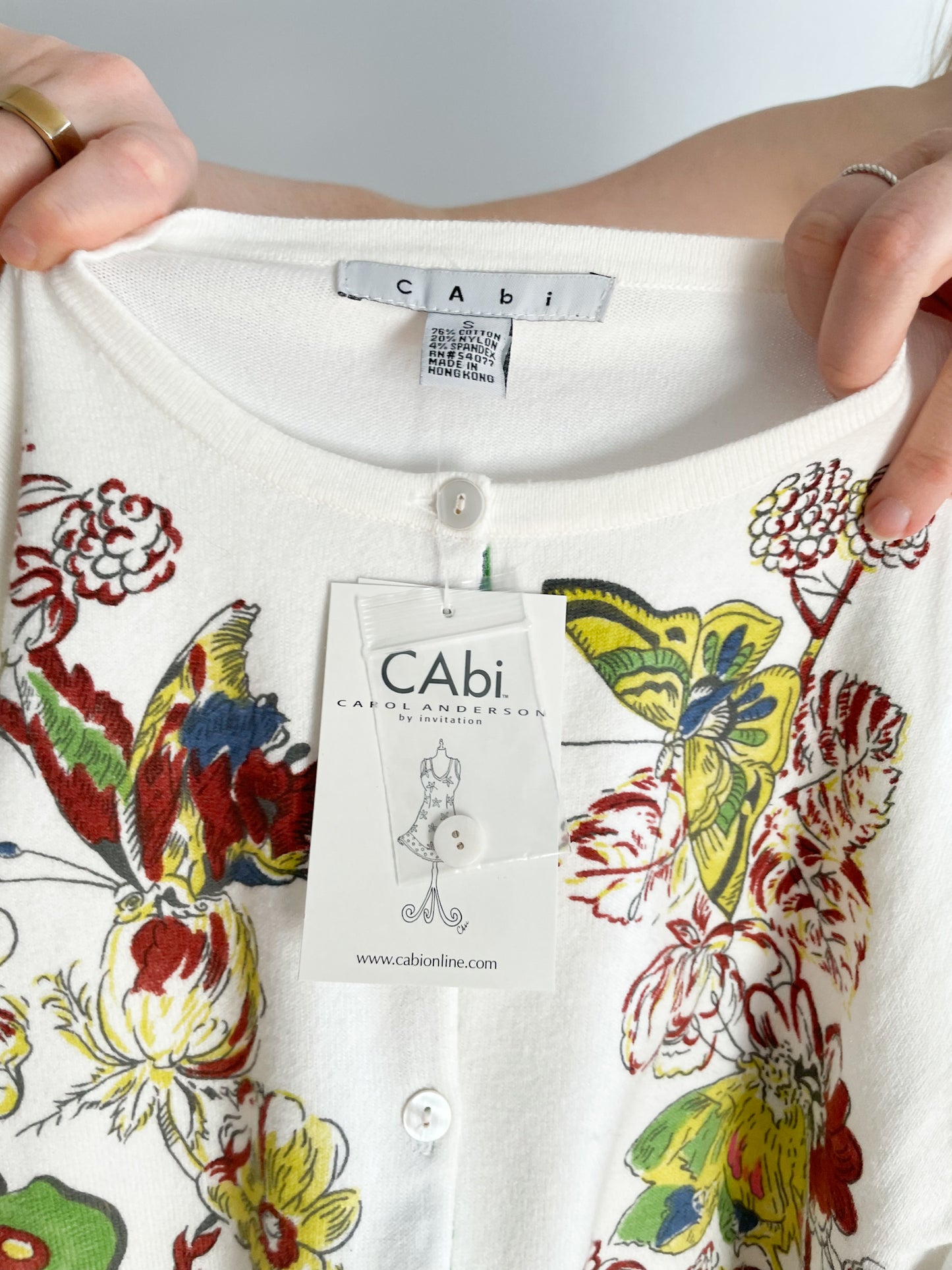 CAbi Rainbow Butterflies Cotton Blend 3/4 Sleeve Cardigan NWT- Small